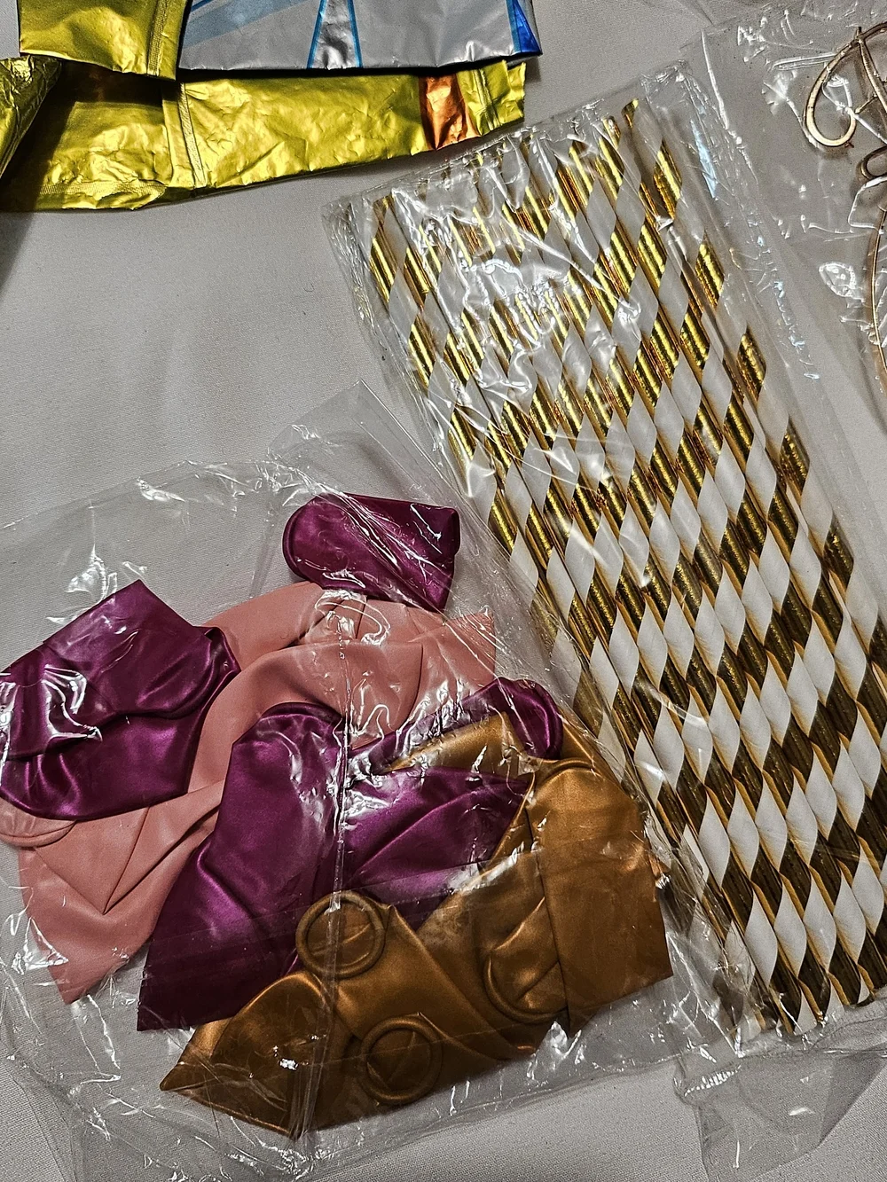 Bride Party Accessory Kit Gold and Pink Bridal Set Tiara Straws Balloons Sash